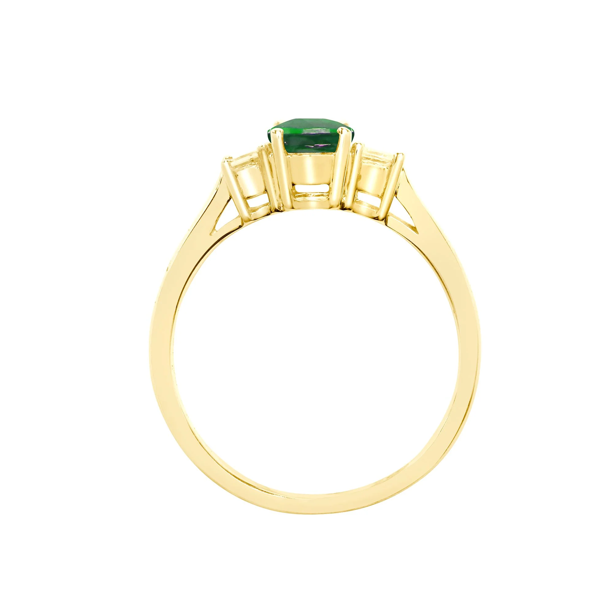 18ct Yellow Gold Natural Diamond And Emerald And 3 Stone Ring - Image 2