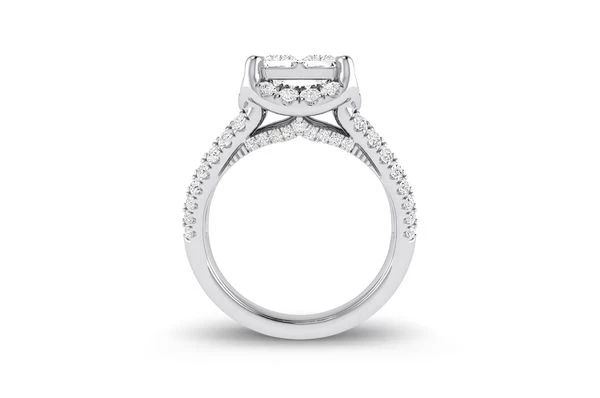 2.00ct Diamond Princess Cut Quad Halo All Natural Engagement Ring 14K White Gold - Image 3