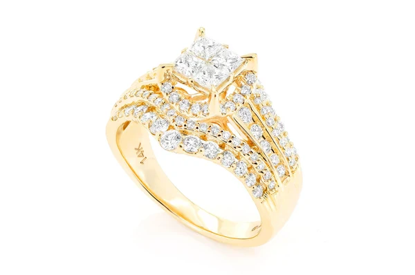 2.00ct Diamond Quad Halo 5 Row Band All Natural Engagement Ring 14K Solid Gold - Image 4