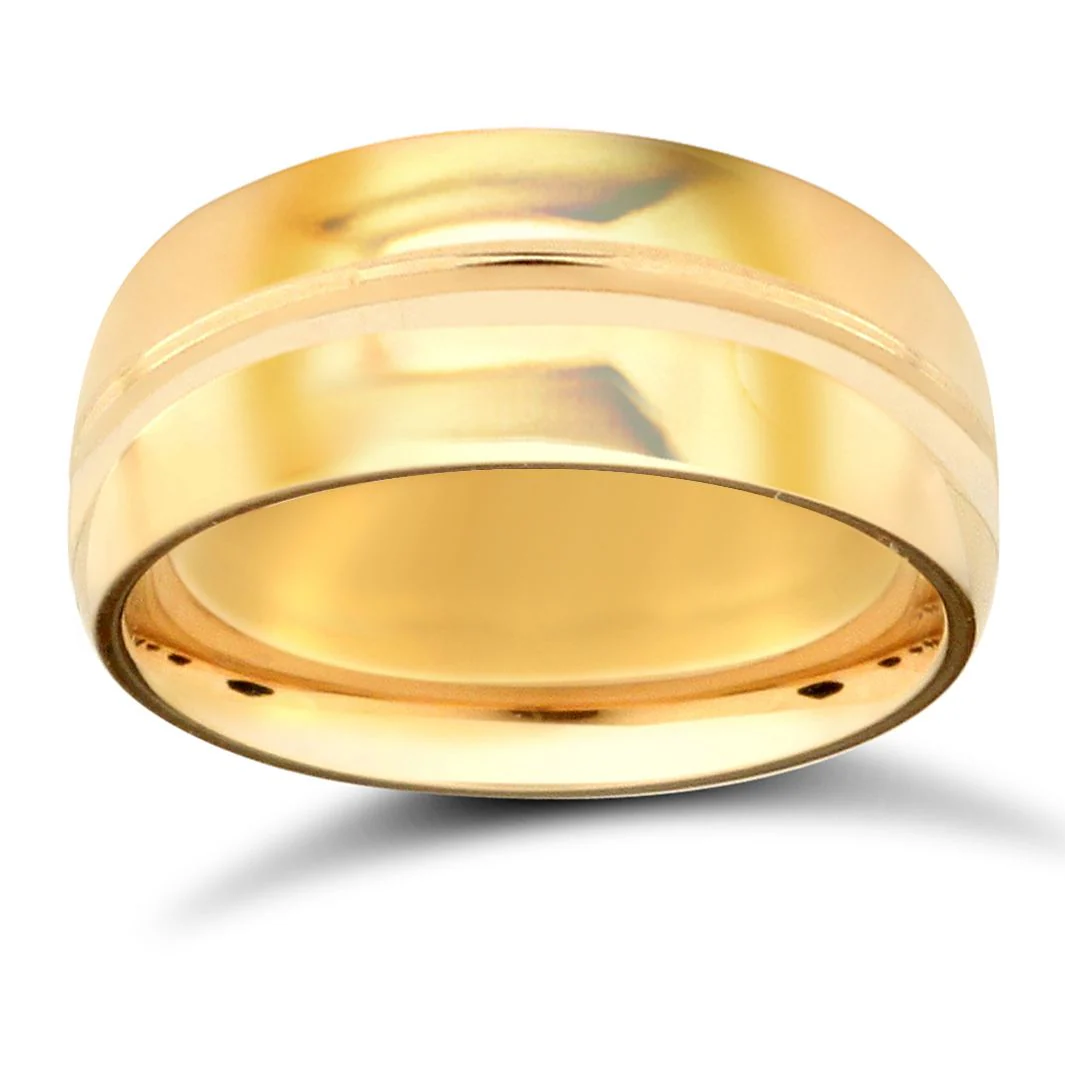22ct Yellow Gold Standard Weight 8mm D Shaped Profile Centre Groove Wedding Ring