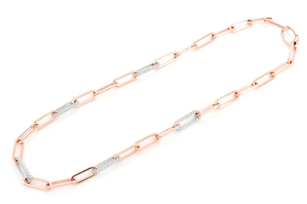 3.00ct Diamond 3 Row Elongated Rolo Link Necklace 18K Solid Gold - Image 9
