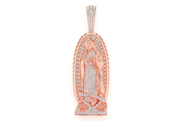 3.20ct Diamond Virgin Of Guadalupe Statue Pendant 18K Solid Gold - Image 4