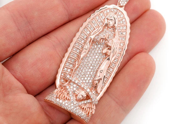 3.20ct Diamond Virgin Of Guadalupe Statue Pendant 18K Solid Gold - Image 6