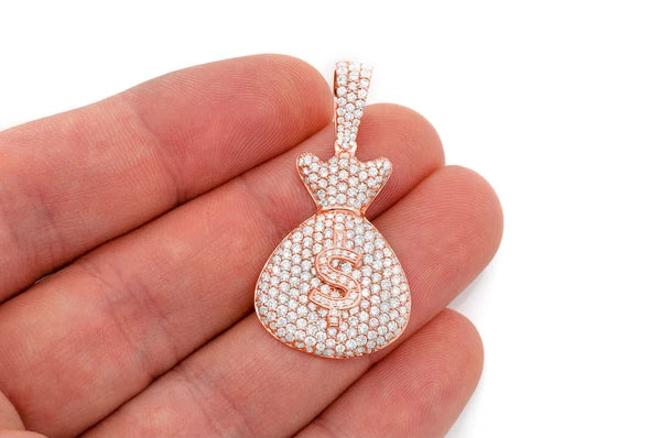 3.33ct Diamond Money Bag Pendant 18K Solid Gold - Image 6