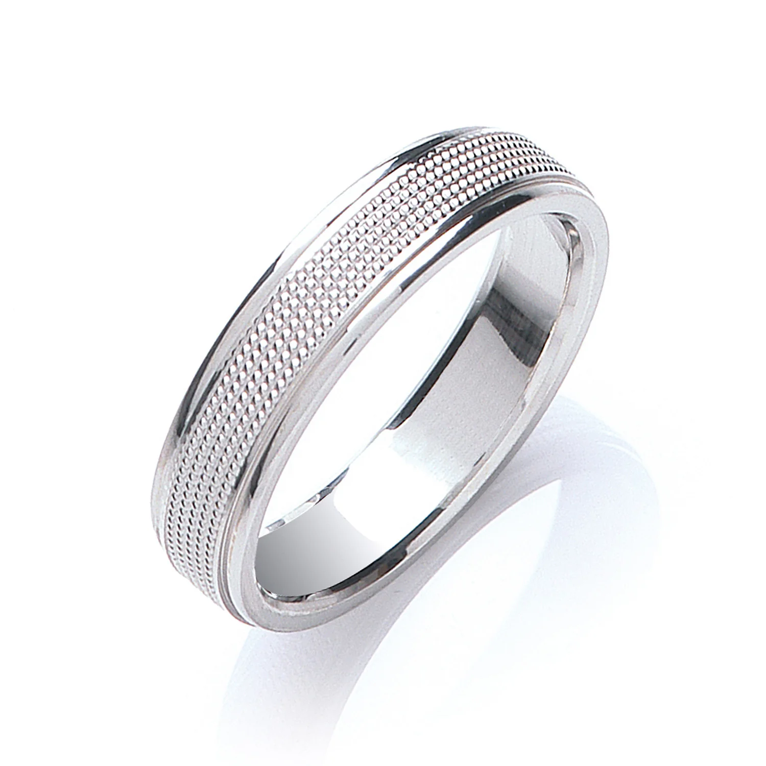 5mm Flat Court Mill Grain Centre Wedding Band - Palladium 950