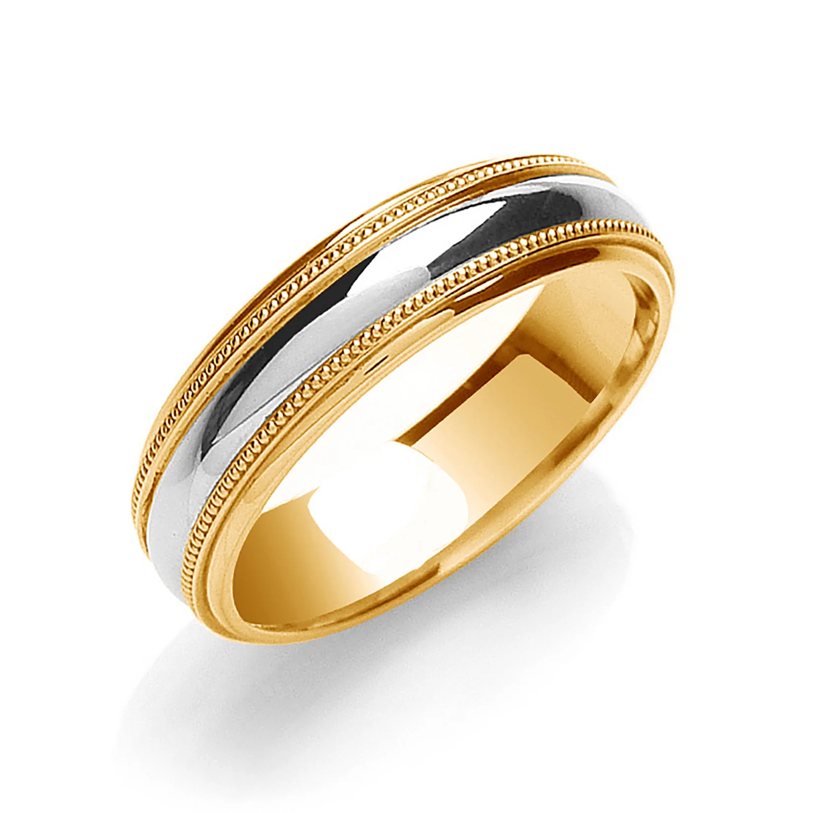 6mm Court Mill Grain Edges Two Colour Wedding Band - 18ct Gold - Image 2