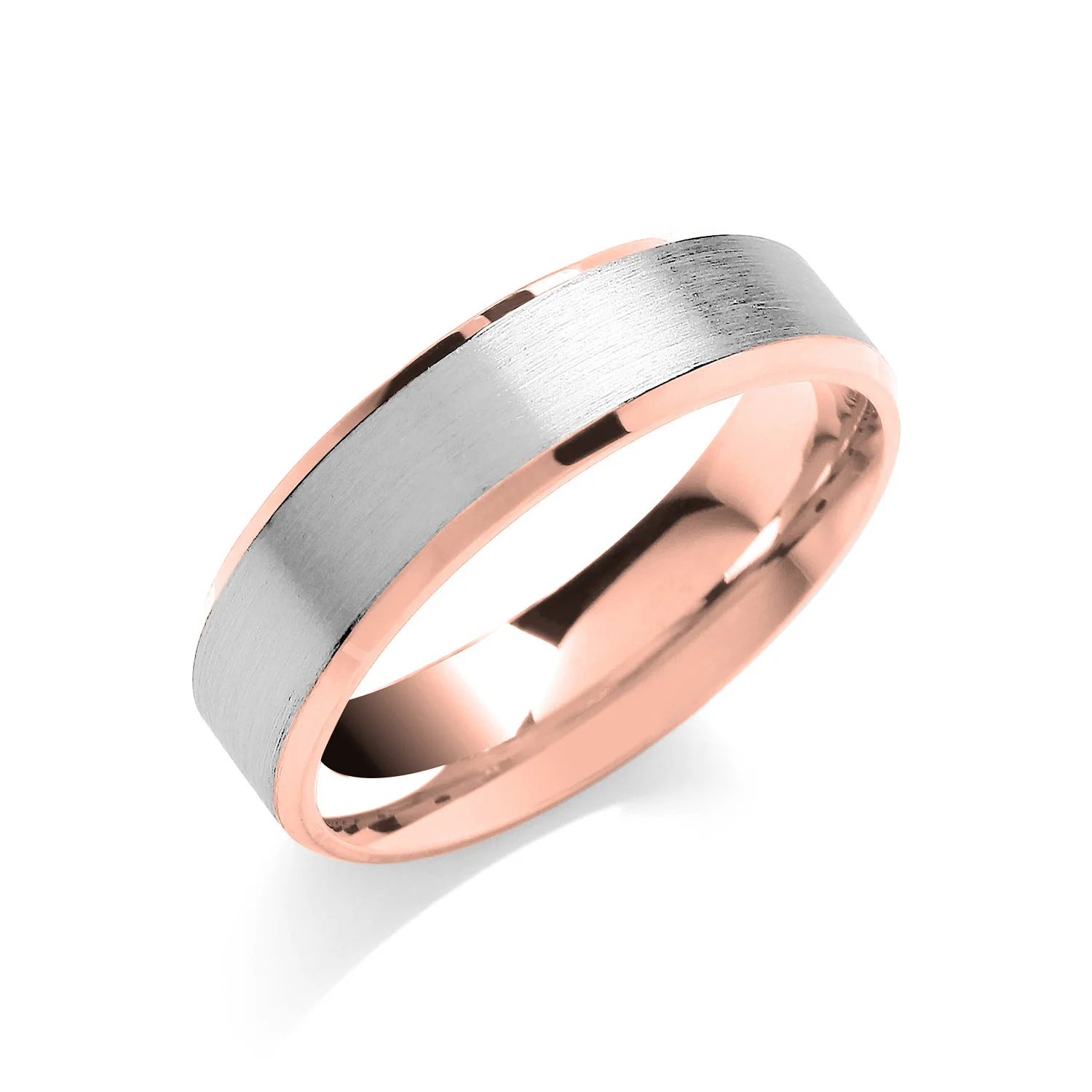 6mm Flat Court Bevelled Edge, Matt Centre Two Colour Wedding Band - 18ct Gold - Image 2