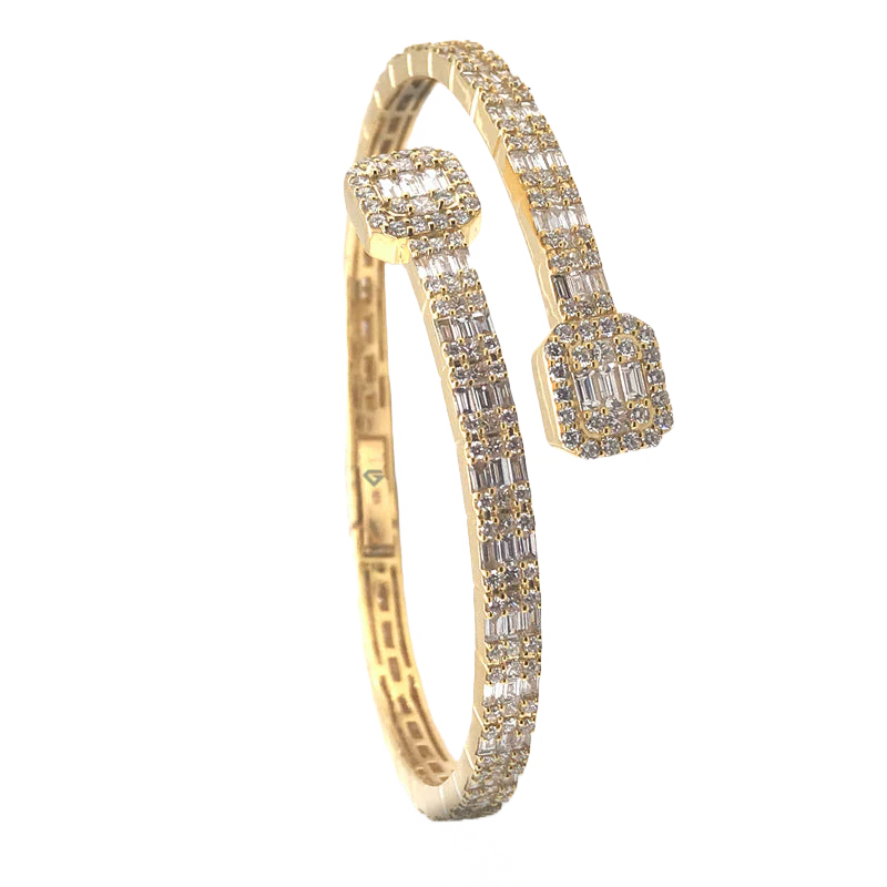 8.00ct Diamond Baguette Diamond Crossover Bracelet 9K Solid Gold - Image 3