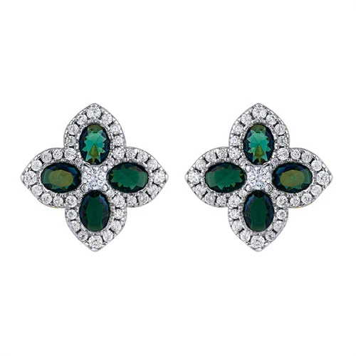 925 Silver 14ct Gold Plate Cubic Zirconia Set Clover Studs Green