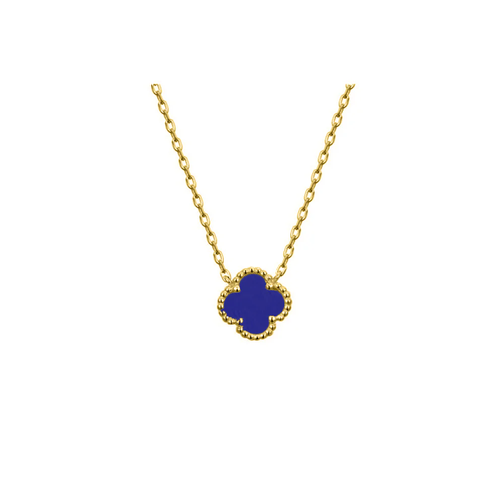 925 Silver 14ct Gold Plated Blue Agate Clover Necklace