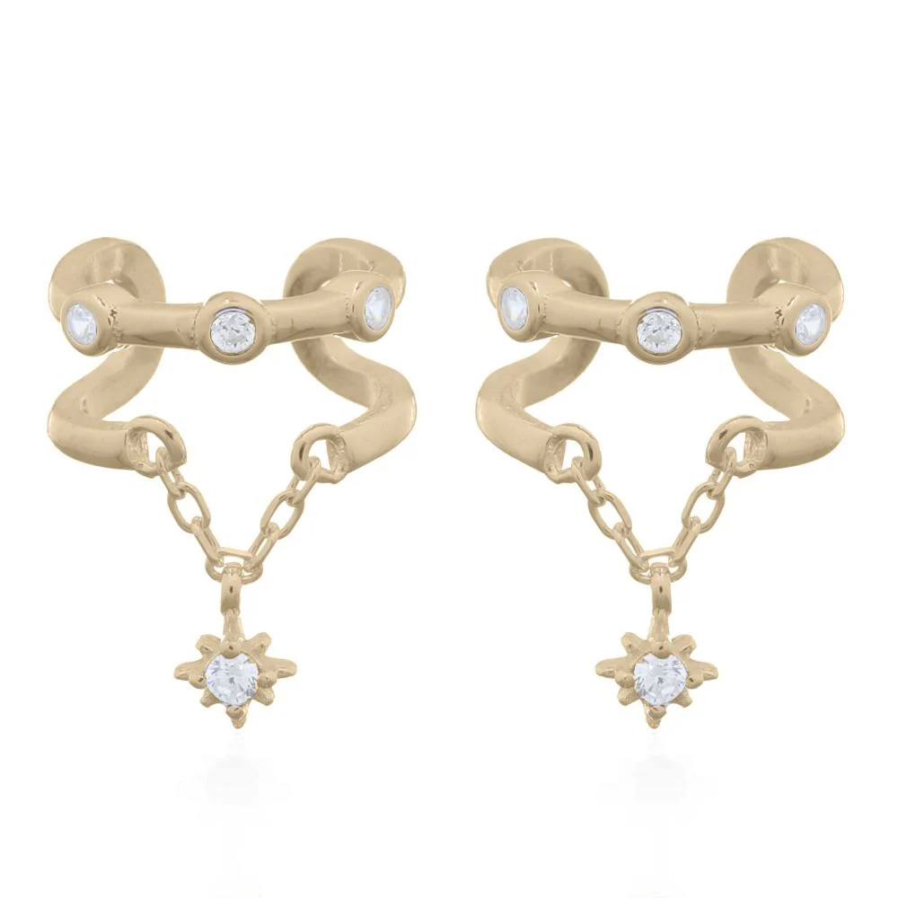 925 Silver 14ct Gold Plated Cubic Zirconia Set Ear Cuff