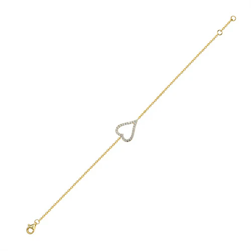 925 Silver 14ct Gold Plated Cubic Zirconia Set Heart Bracelet - Image 2