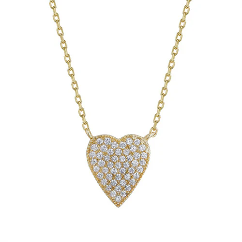 925 Silver 14ct Gold Plated Cubic Zirconia Set Heart Necklace