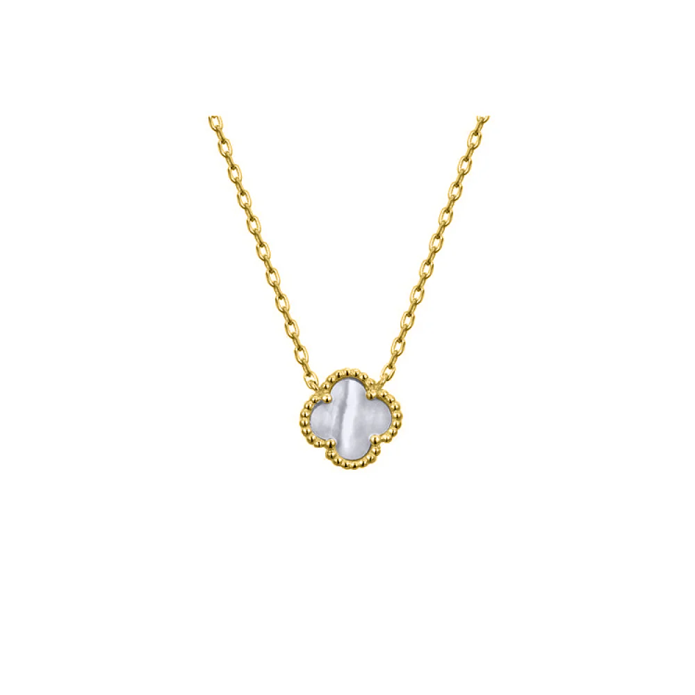 925 Silver 14ct Gold Plated MOP Clover Necklace