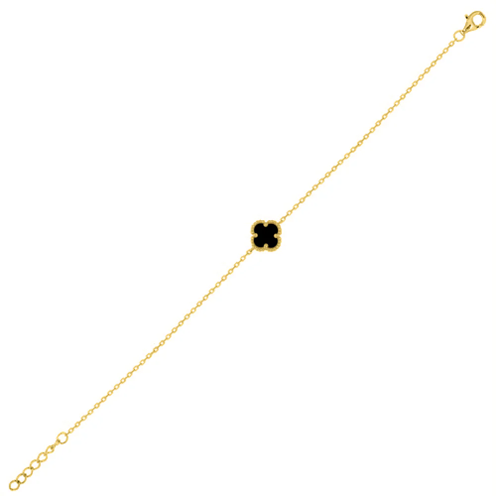 925 Silver 14ct Gold Plated Onyx Clover Bracelet - Image 3