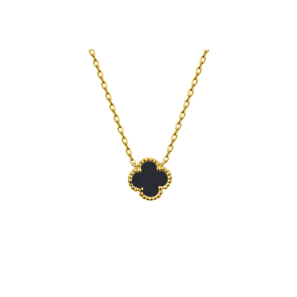 925 Silver 14ct Gold Plated Onyx Clover Necklace