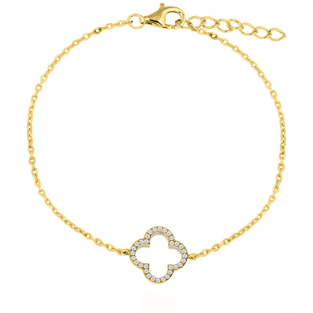 925 Silver 14ct Gold Plated Plated Cubic Zirconia Set Clover Bracelet - Image 2