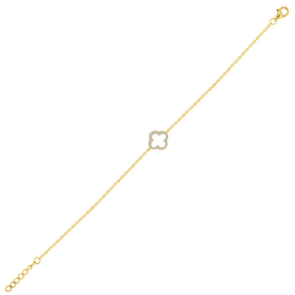 925 Silver 14ct Gold Plated Plated Cubic Zirconia Set Clover Bracelet - Image 3