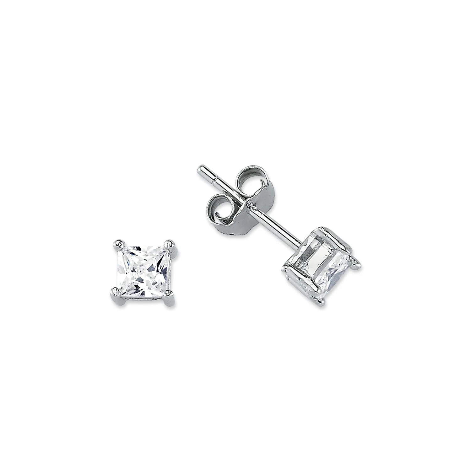 925 Silver 4mm Cubic Zirconia Set Studs Square