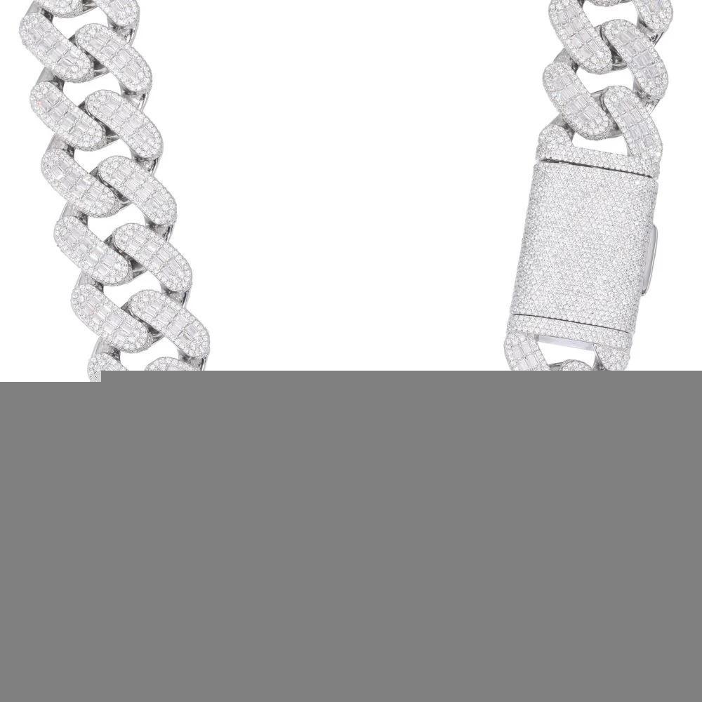 925 Silver Baguette Cubic Zirconia Set Cuban Chain 28.0mm