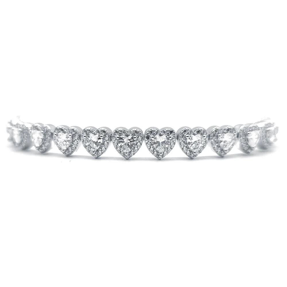 925 Silver Cubic Zirconia Set Heart Bracelet