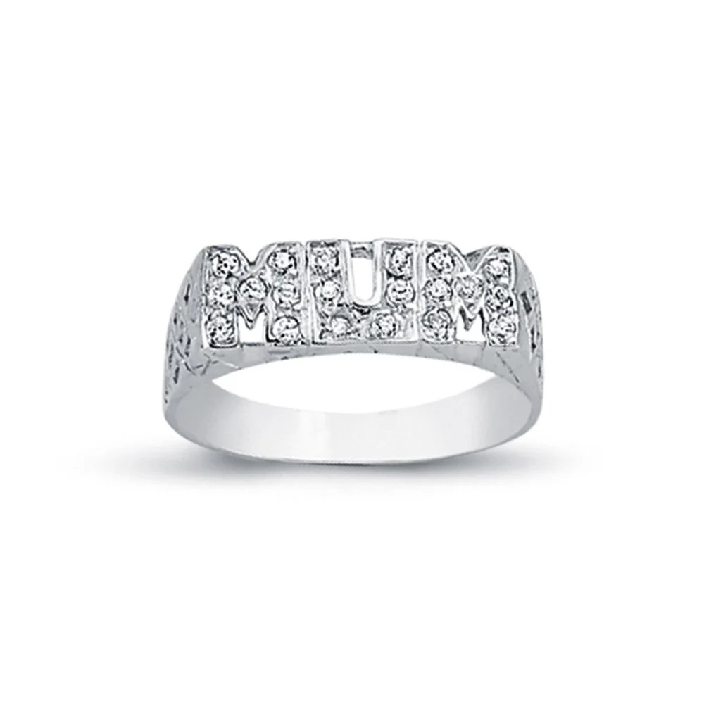 925 Silver Cubic Zirconia Set Mum Ring Filligree Shoulders