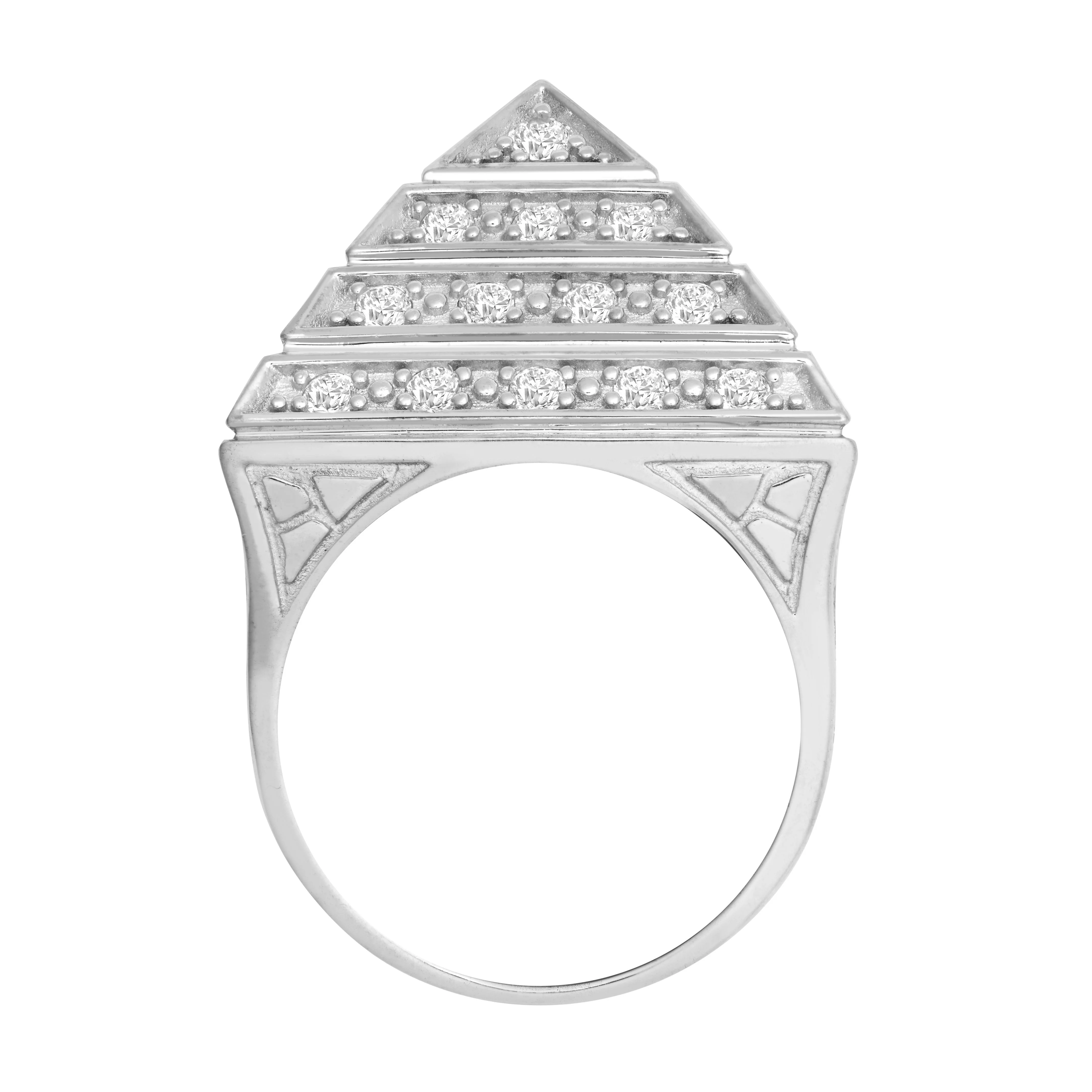 925 Silver Cubic Zirconia Set Pyramid Ring - Image 2