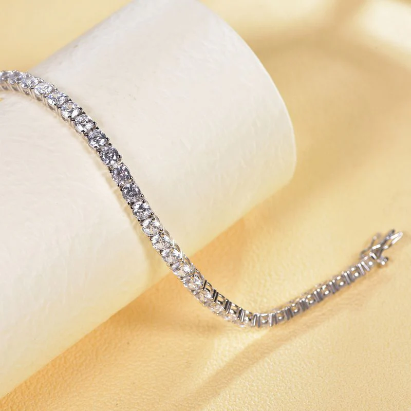 925 Silver Cubic Zirconia Set Tennis Bracelet 4.0mm - Image 3