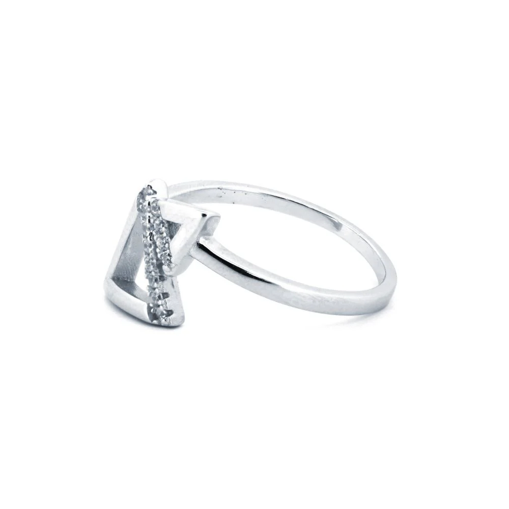 925 Silver Rhodium Cubic Zirconia Set Twin Triangle Ring - Image 2