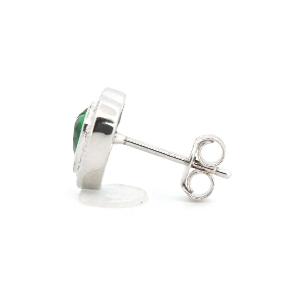 925 Silver Rhodium Heart Shape Studs Emerald Centre Cubic Zirconia - Image 2