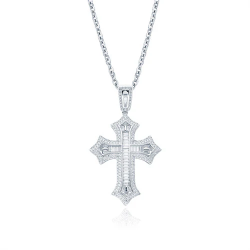 925 Silver Rhodium Plated Cubic Zirconia Set Cross - Image 2