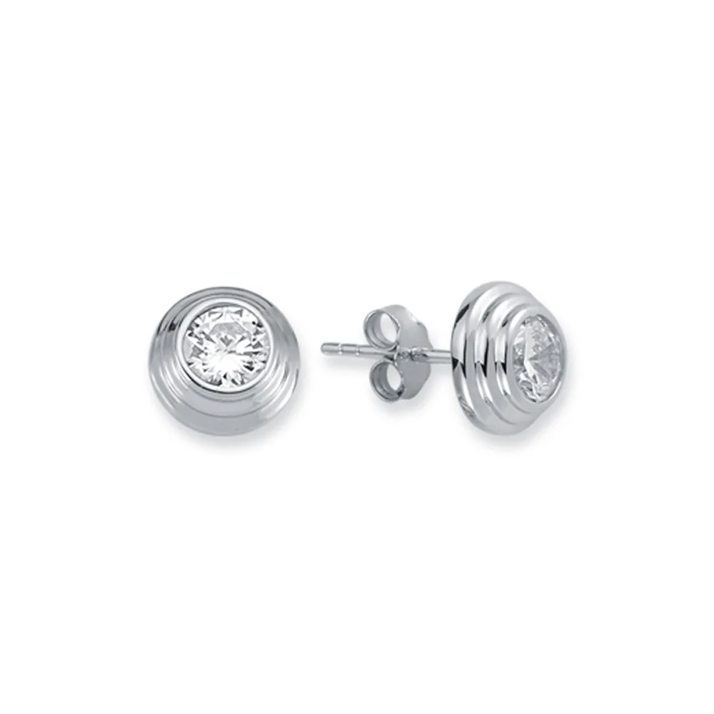 925 Silver Tiered Wedding Cake Solitare 4mm Cubic Zirconia Set Stud Earrings