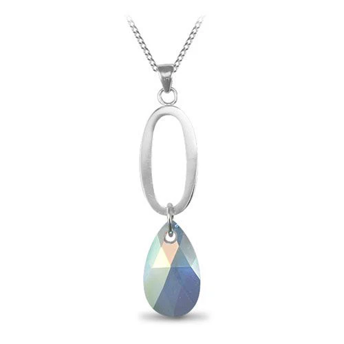 925 Sterling Silver Tear Drop Crystal On A Necklace
