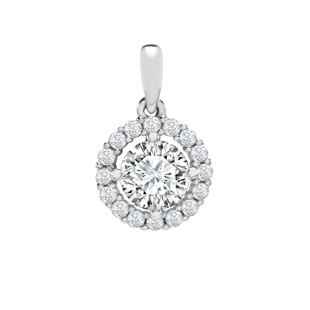 9ct White Cubic Zirconia Set Halo Pendant