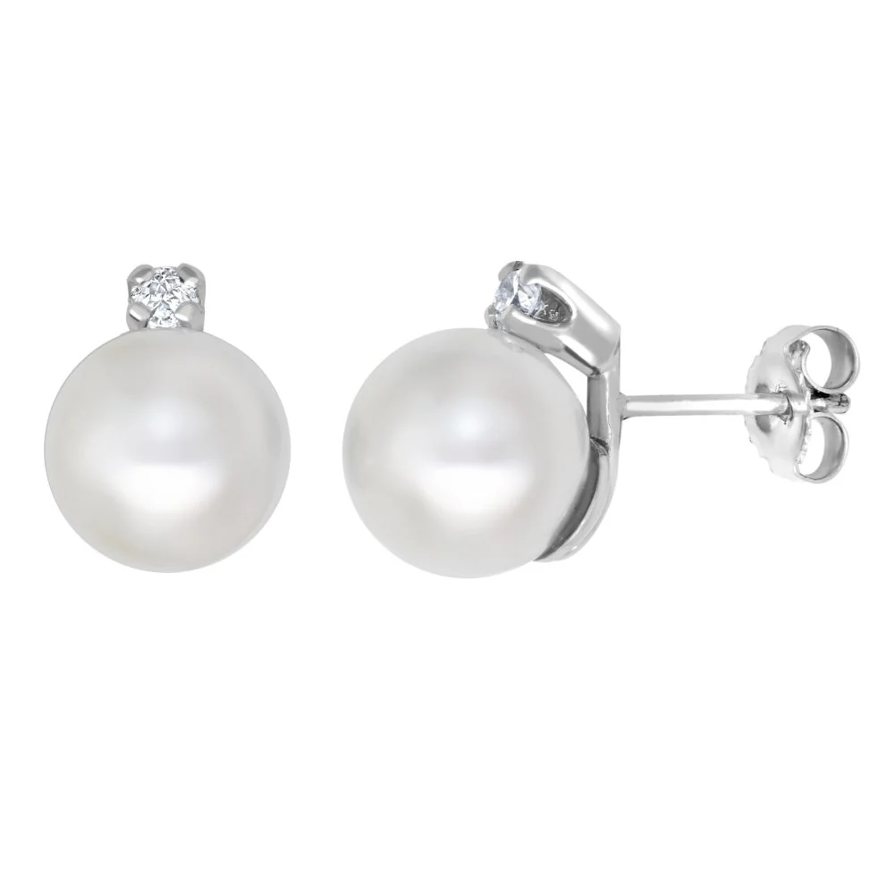 9ct White Dia-15pts 8.5-9.0mm Cultured Pearl Stud Earrings