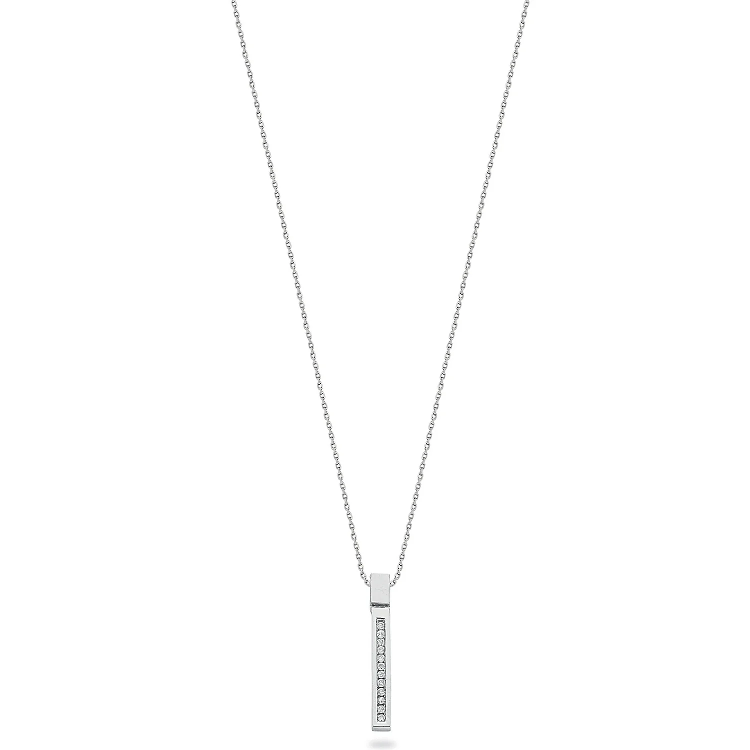 9ct White Gold 0.12ct Diamond Drop Pendant with 18in/45cm Chain - 9ct Gold