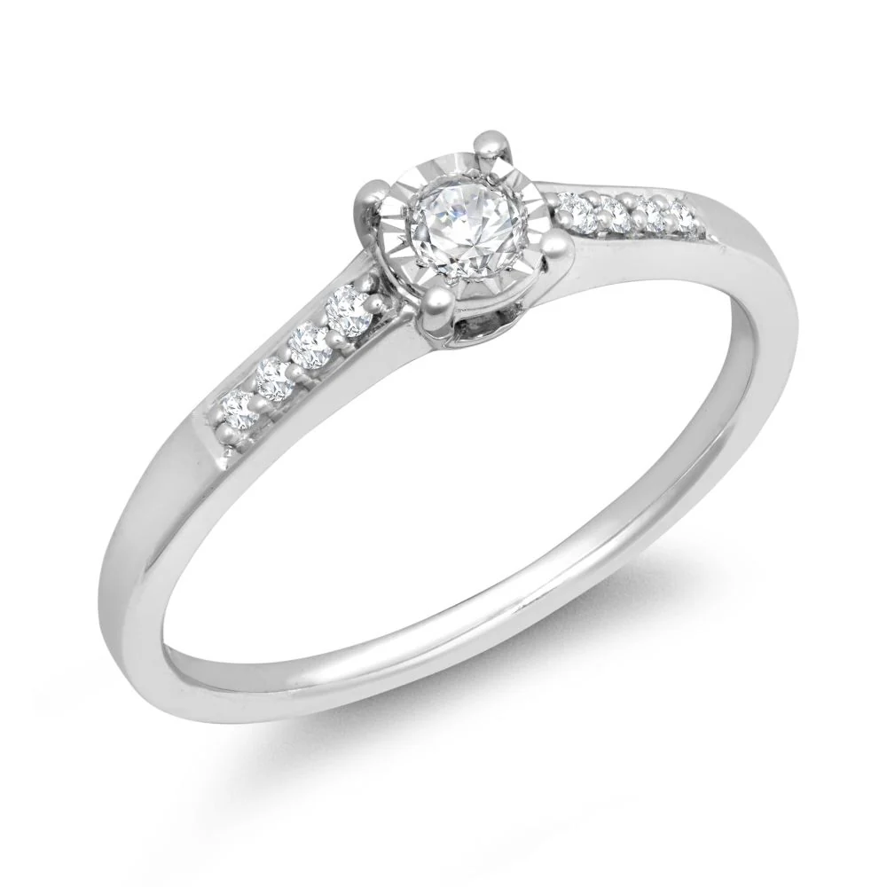 9ct White Gold 0.15cts Natural Diamond Illsion-set Ring