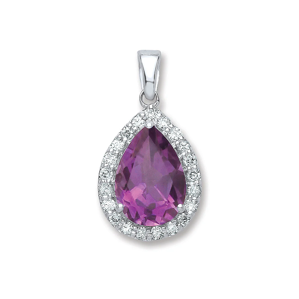 9ct White Gold 0.20ct Diamond 1.75ct Amthy.Pear Shape Pendant - 9ct Gold