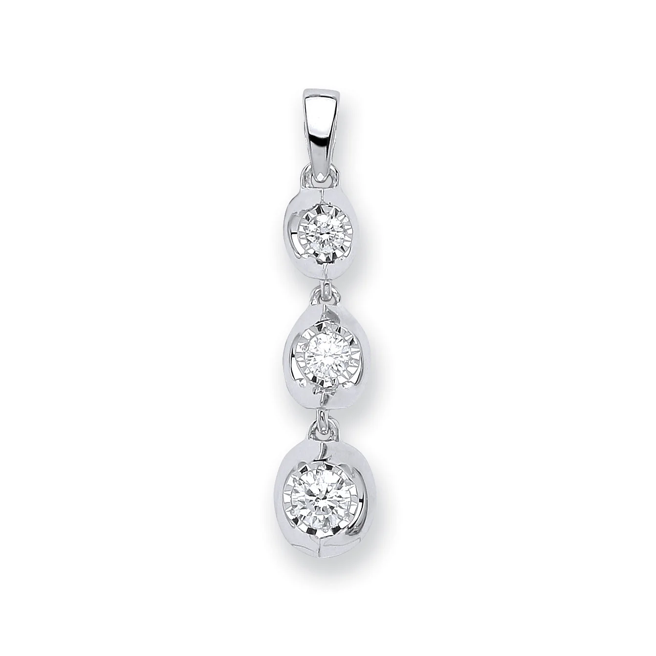 9ct White Gold 0.23ct Diamond Trilogy Drop Pendant - 9ct Gold