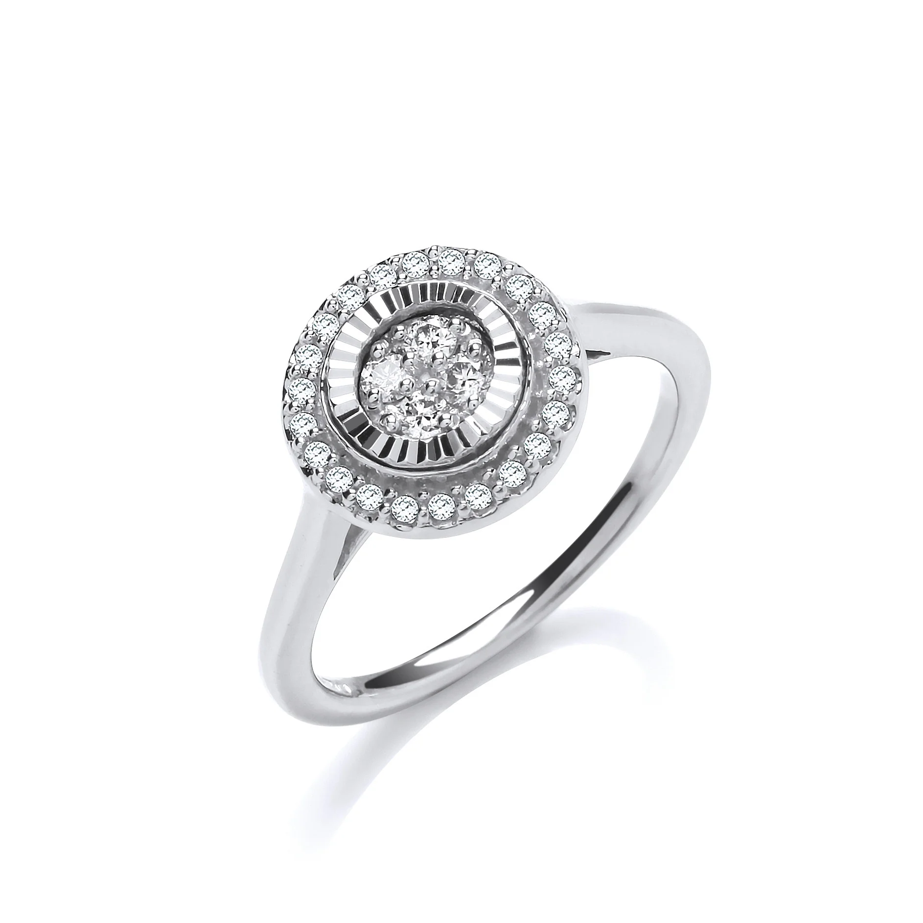9ct White Gold 0.25ctw Diamond Cluster Ring with D/C Bezel - 9ct Gold - Image 2
