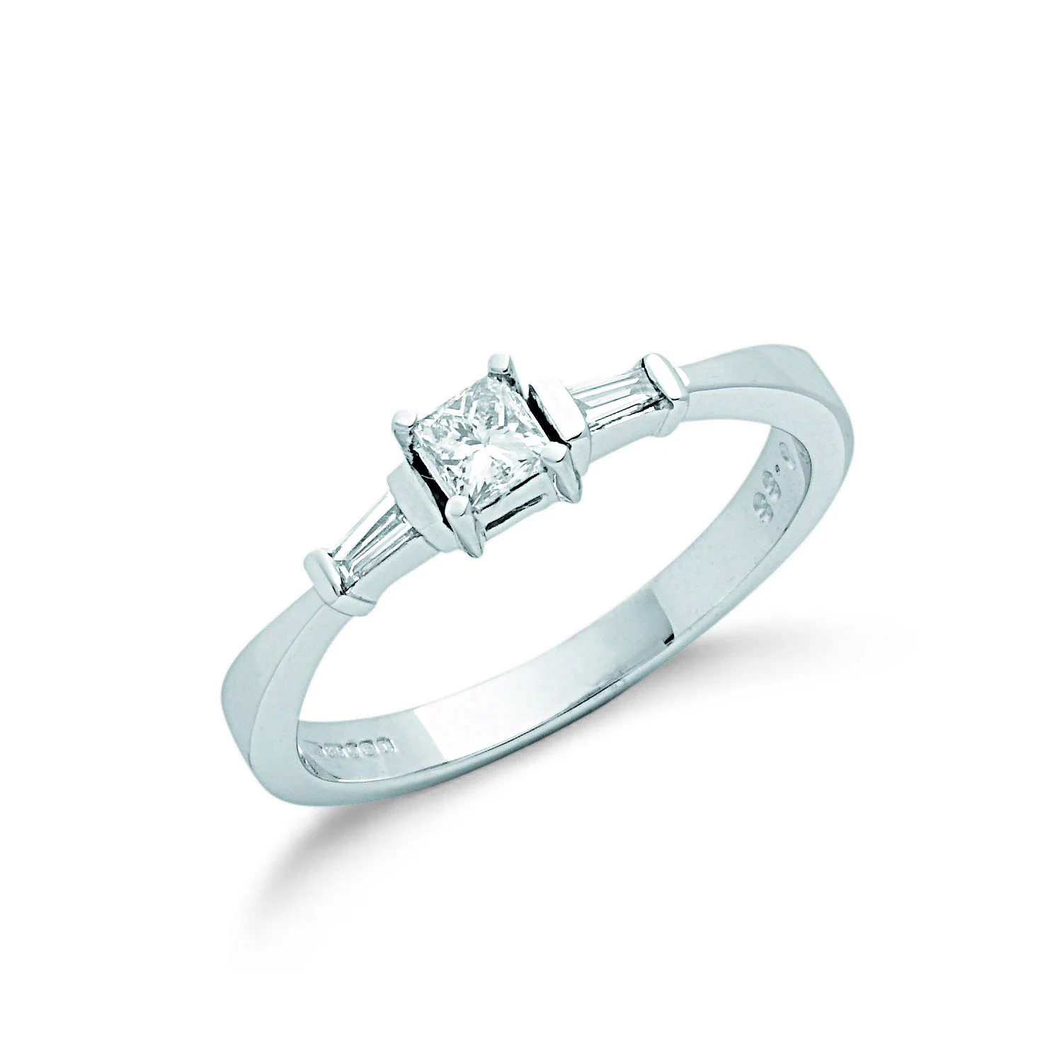 9ct White Gold 0.33ct Princess Cut & Baguette Diamond Engagement Ring - 9ct Gold