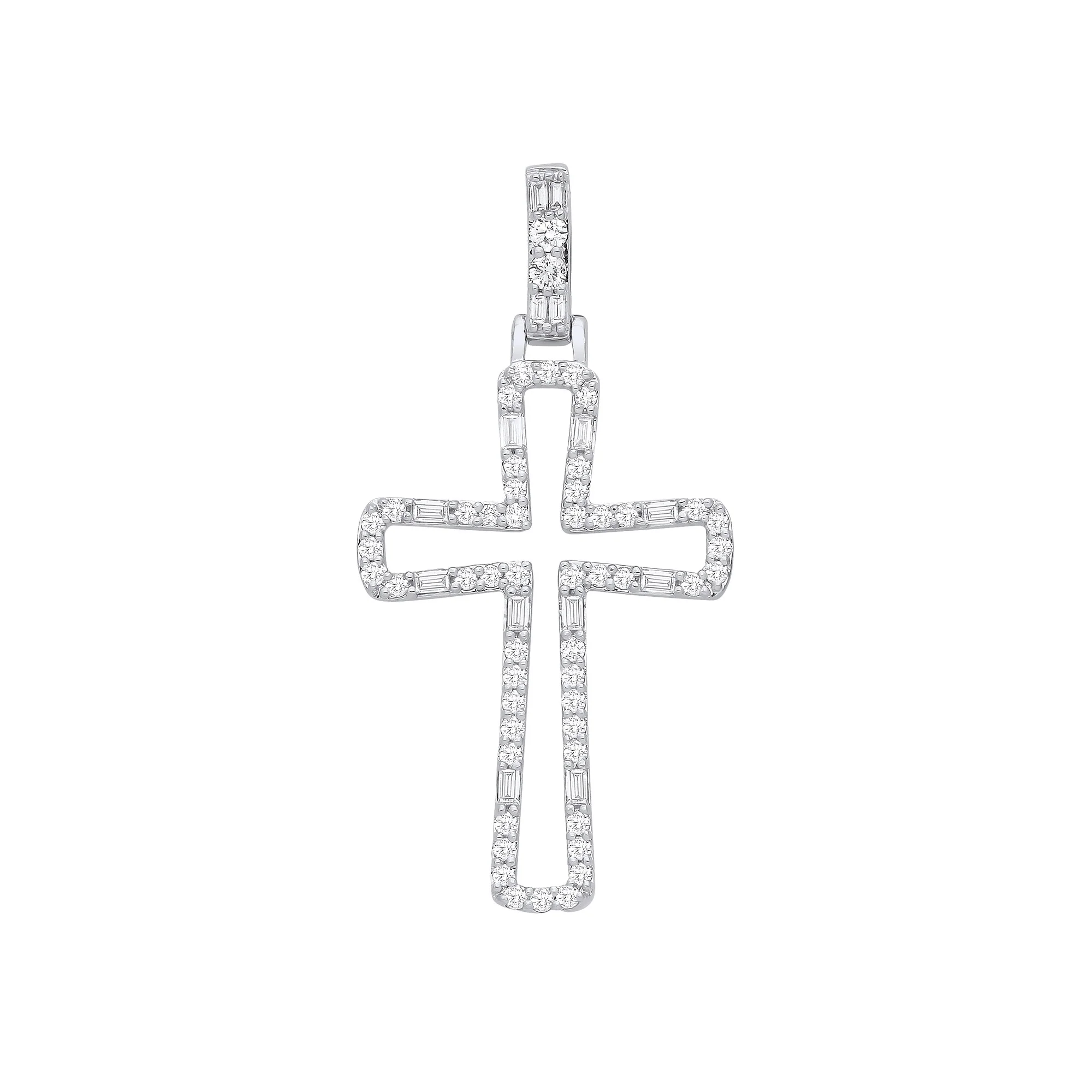 9ct White Gold 0.40ctw Cross Pendant - 9ct Gold