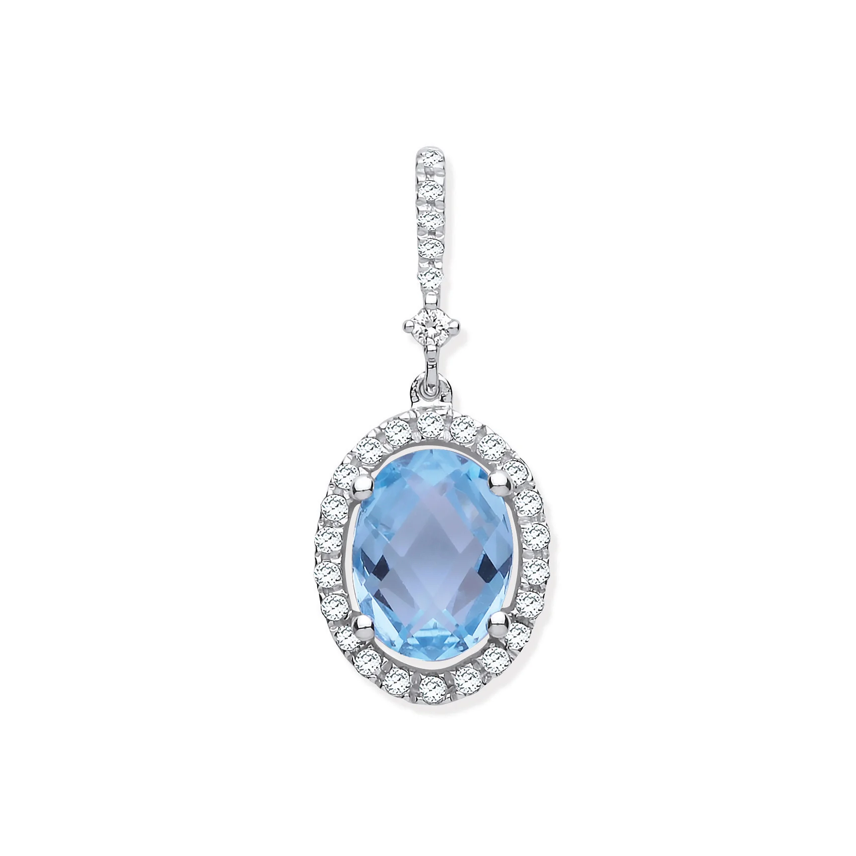 9ct White Gold 1.77ct Oval Blue Topaz & 0.17ct Diamond Pendant - 9ct Gold