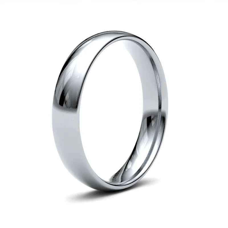 9ct White Gold 4mm Lightweight Court Profile Mirror Finish Wedding Ring