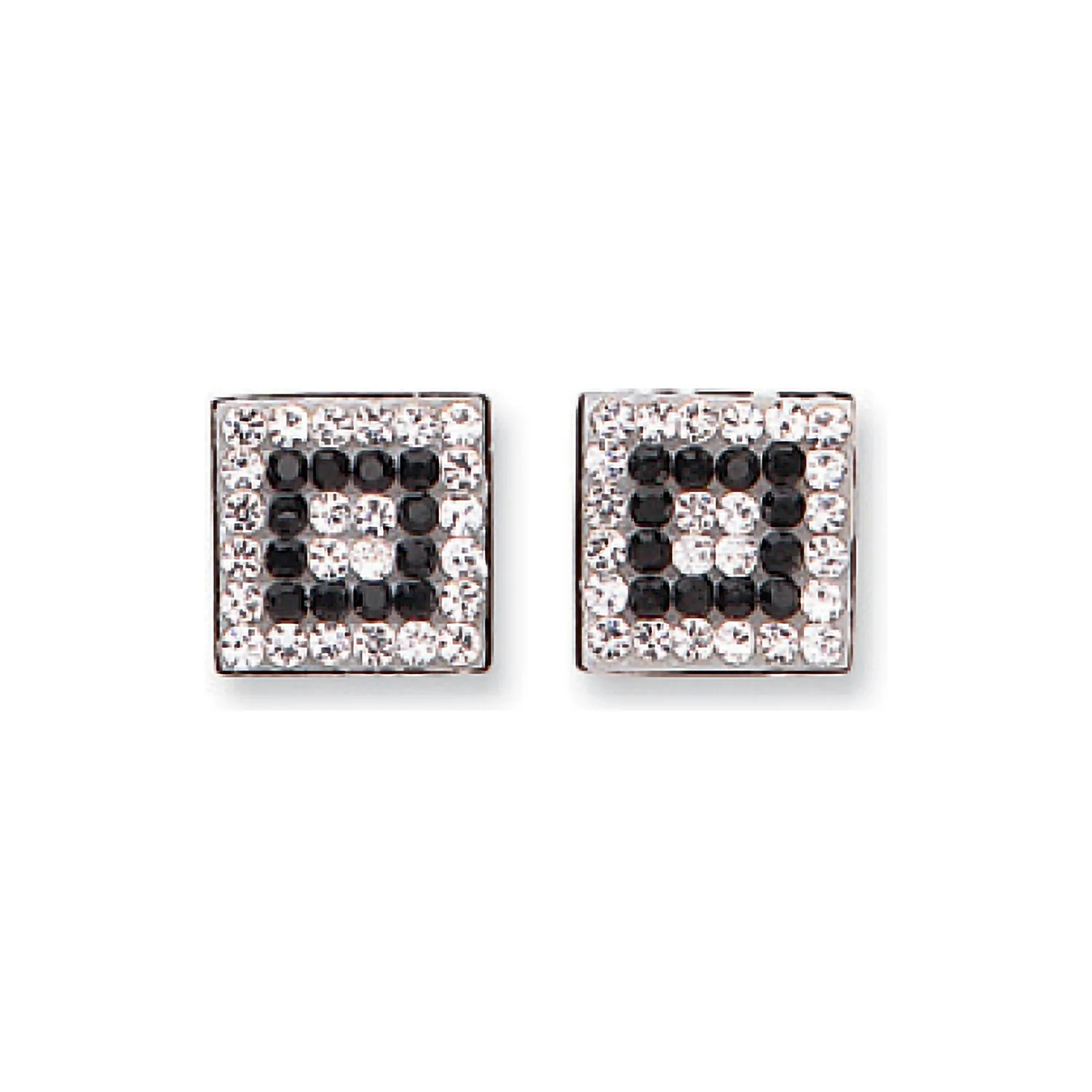 9ct White Gold Black & White Cubic Zirconia Square Studs - 9ct Gold - Image 2