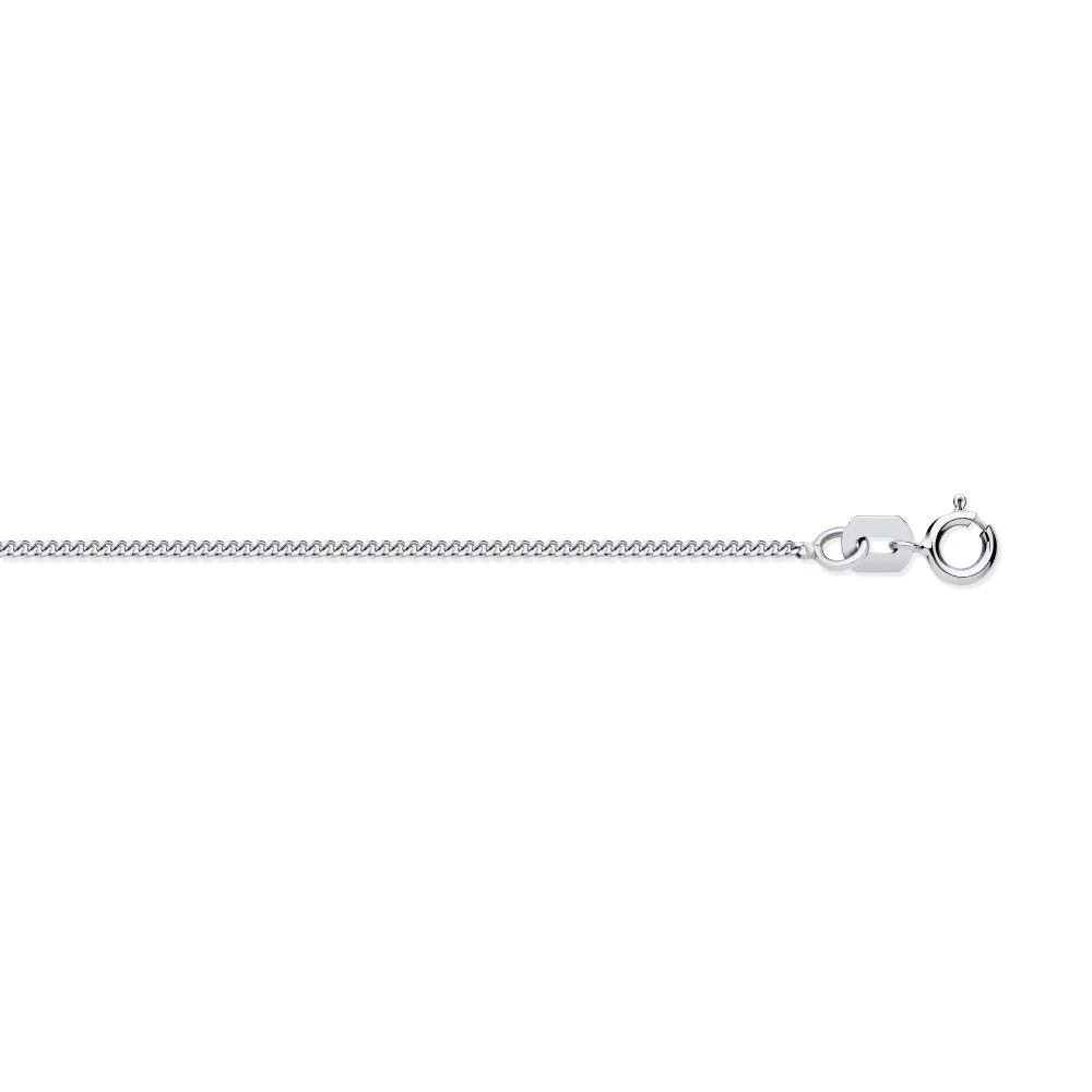9ct White Gold Diamond Cut Curb 1.15mm Chain 16-18 Inch Extender