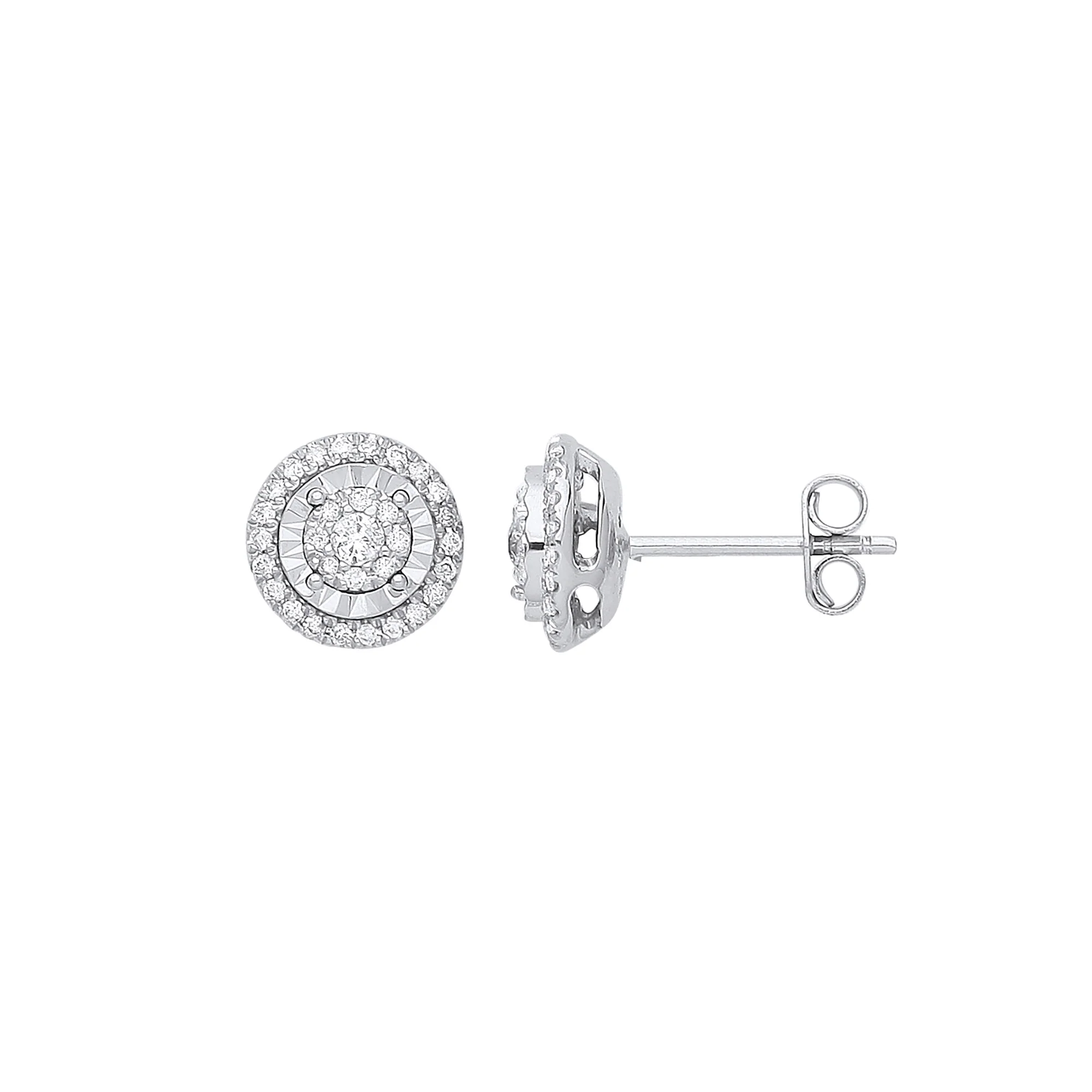 9ct White Gold Multi Circles Stud Diamond 0.36ctw Earrings - 9ct Gold