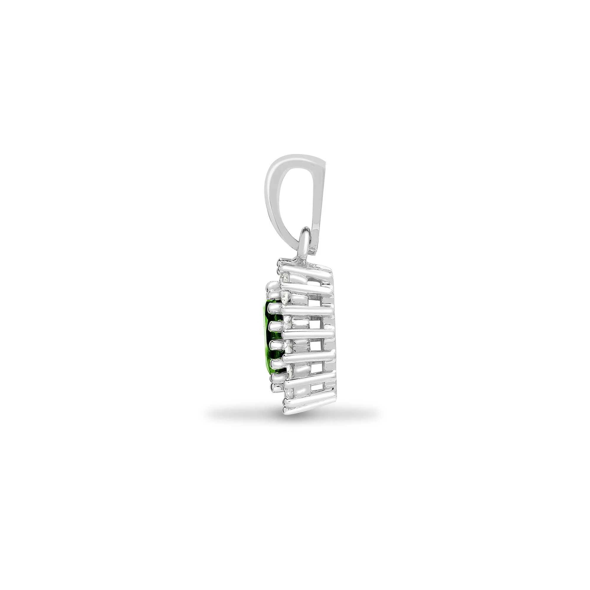 9ct White Gold Natural Diamond And Emerald Pendant - Image 2