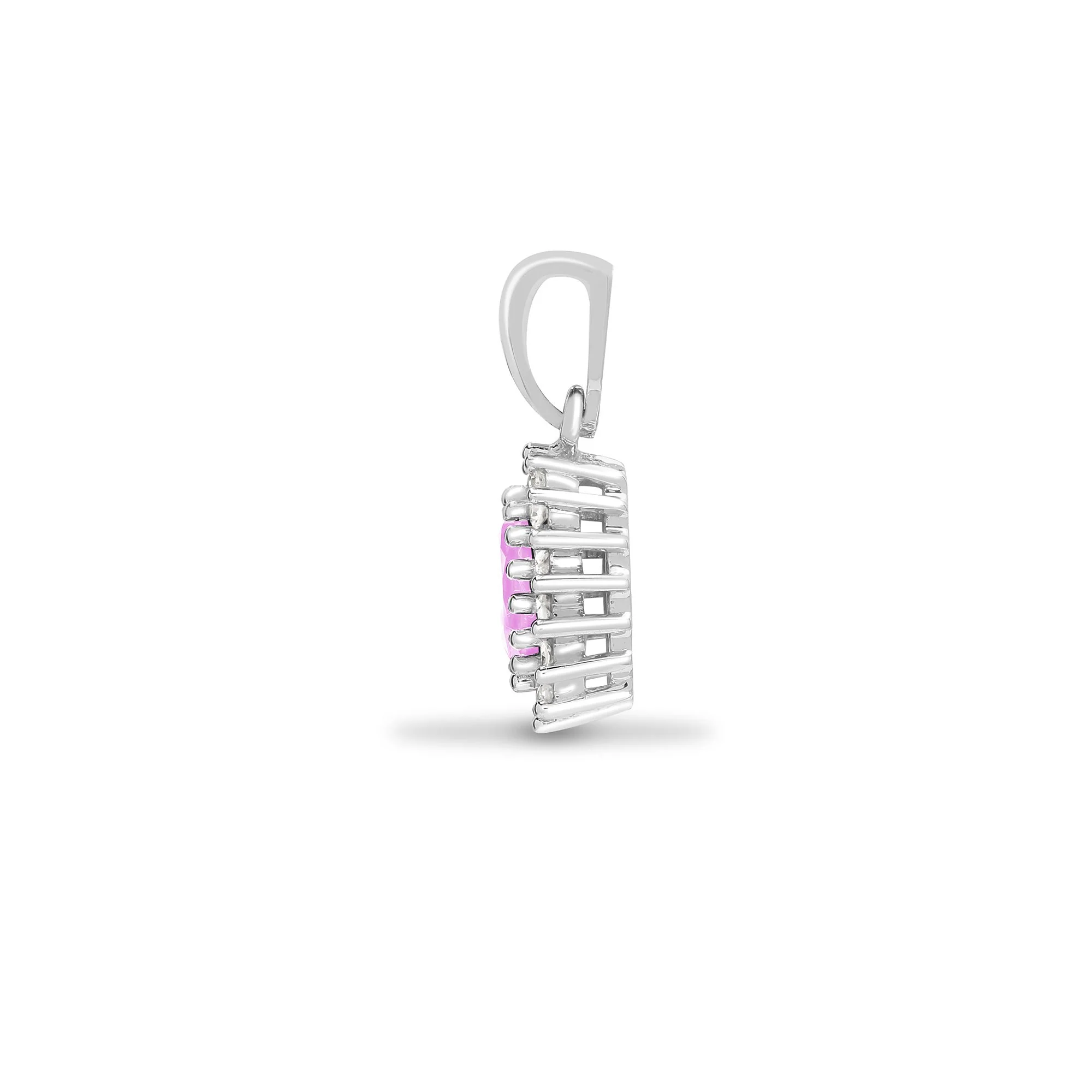 9ct White Gold Natural Diamond And Pink Sapphire Pendant - Image 2