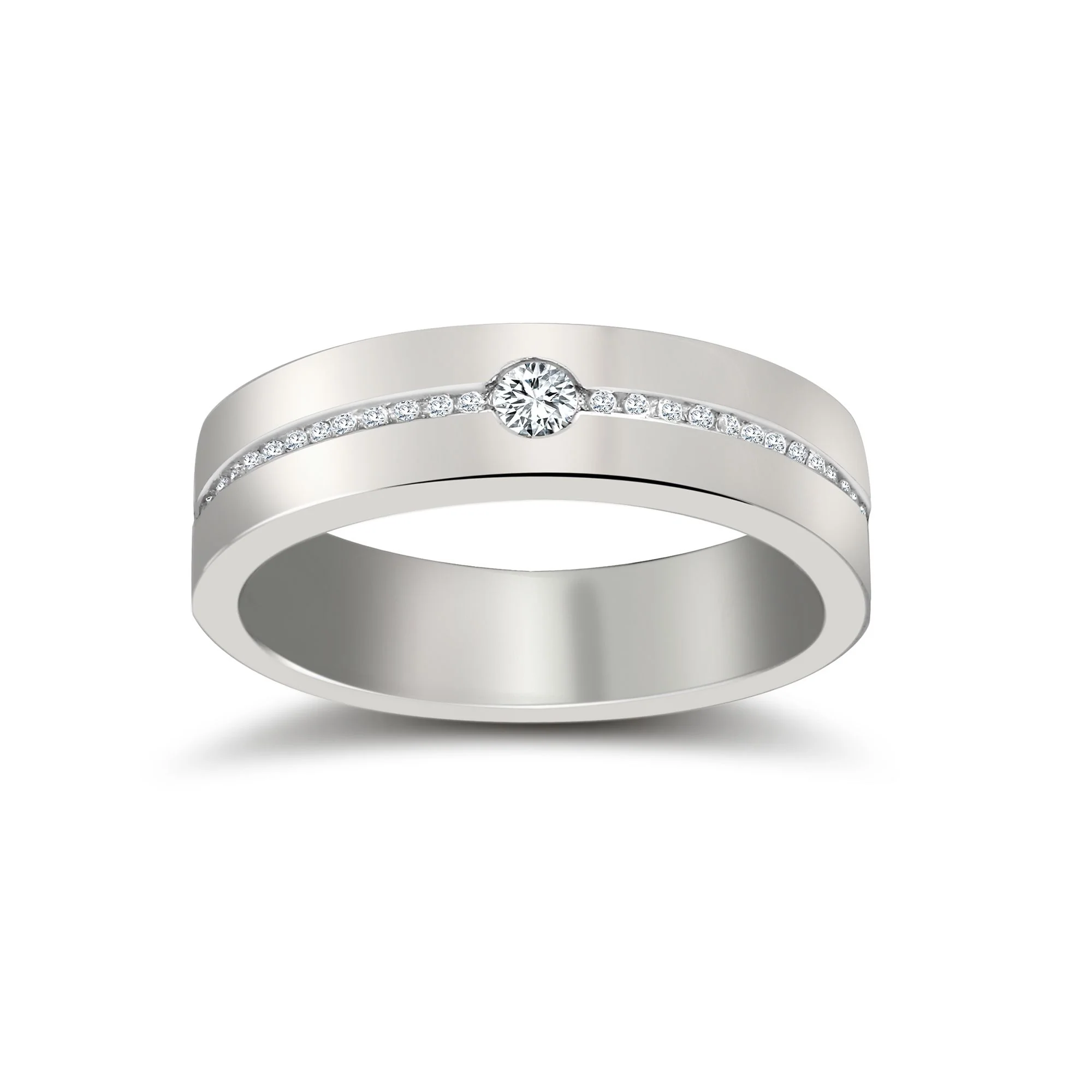 9ct White Gold RBC Flat Court Natural Diamond Wedding Band Half Set - 4mm - 28pts